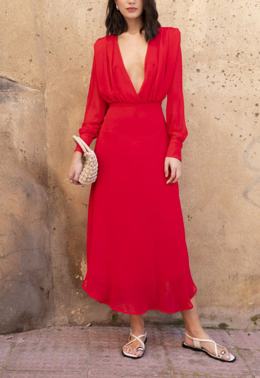 Robe longue rouge fluide ELISA