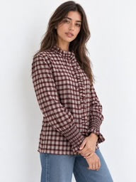 Chemise à carreaux col volant