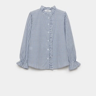 Chemise vichy col volant grise ou verte