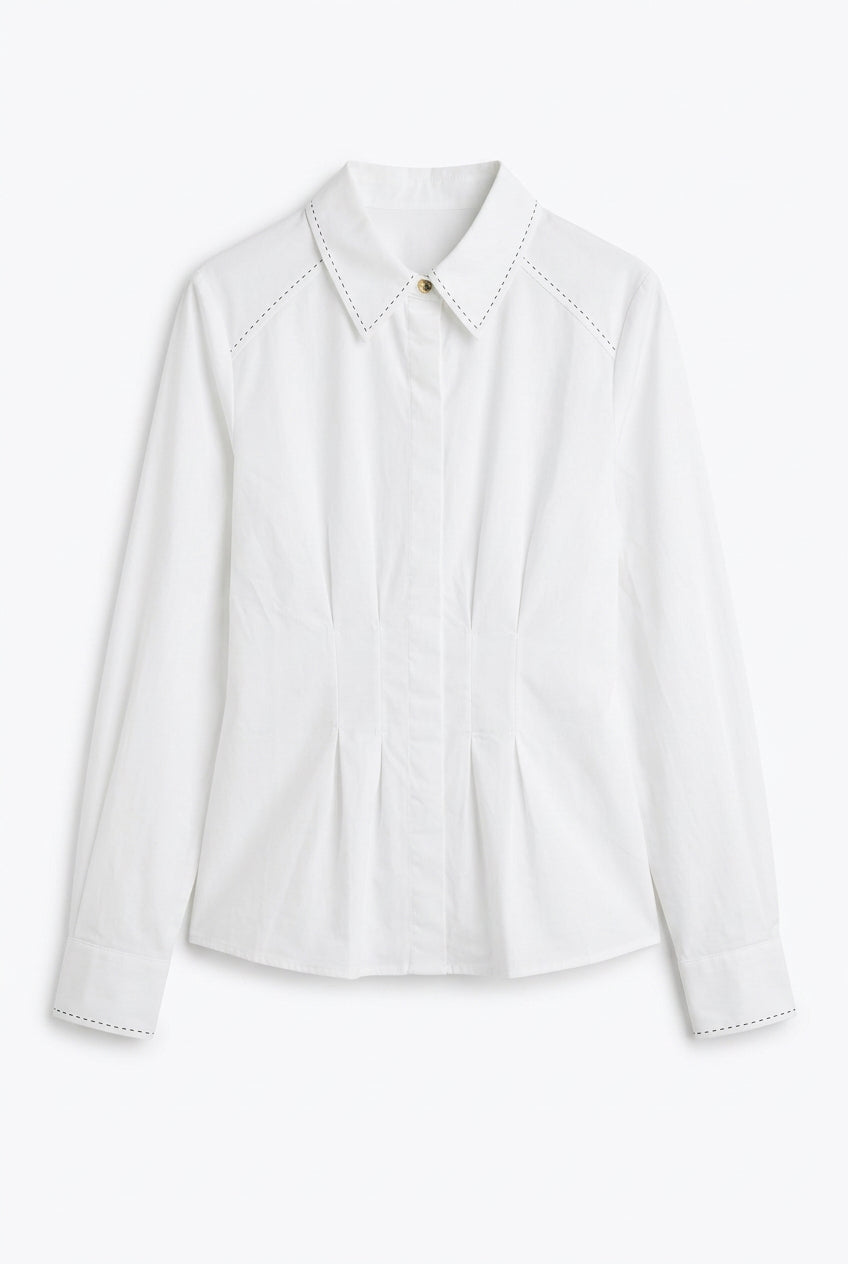 Chemise blanche à pinces liseré noir