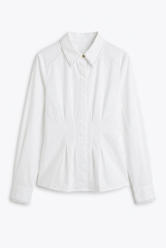 Chemise blanche à pinces liseré noir