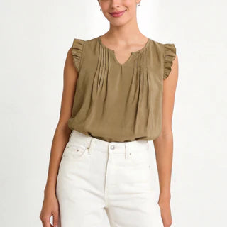 Blouse coton plis et manches courtes volants blanche ou marrons