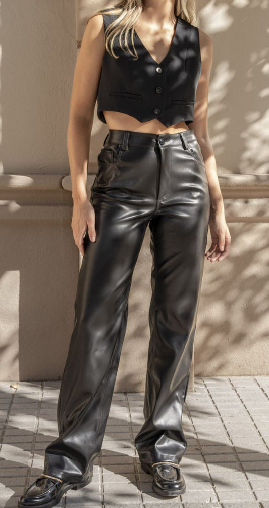 Pantalon effet cuir noir