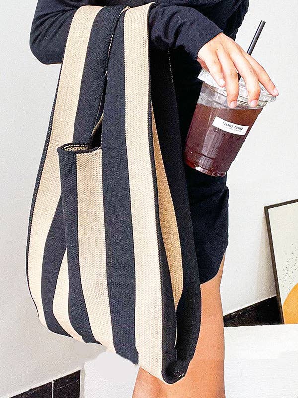 Sac tissé rayé à couleurs contrastées