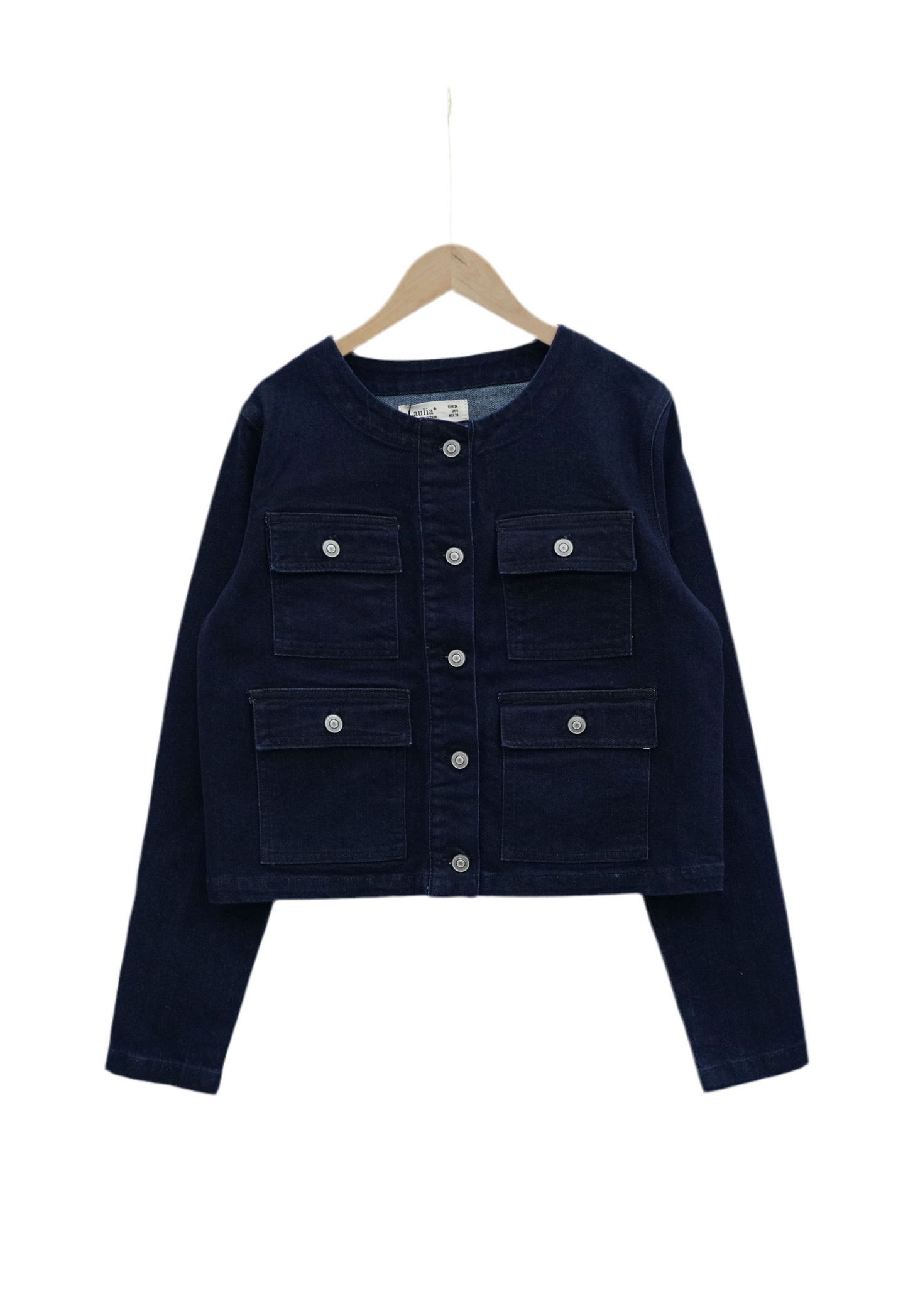 Veste jean sans col denim brut Lauli