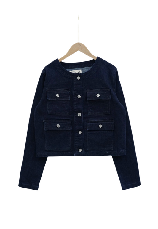 Veste jean sans col denim brut Lauli