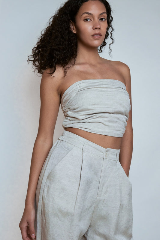 Bustier froncé lin beige