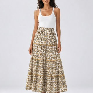 Jupe longue volants coton motifs fleurs