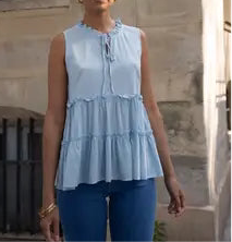 Haut volants sans manches blanc ou bleu pastel