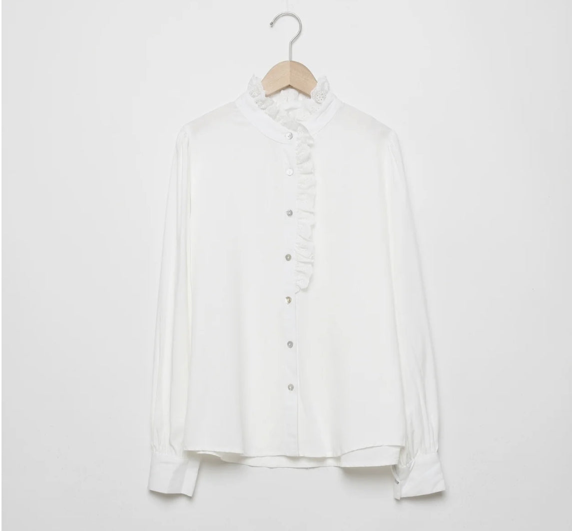 Chemise blanche brodée col