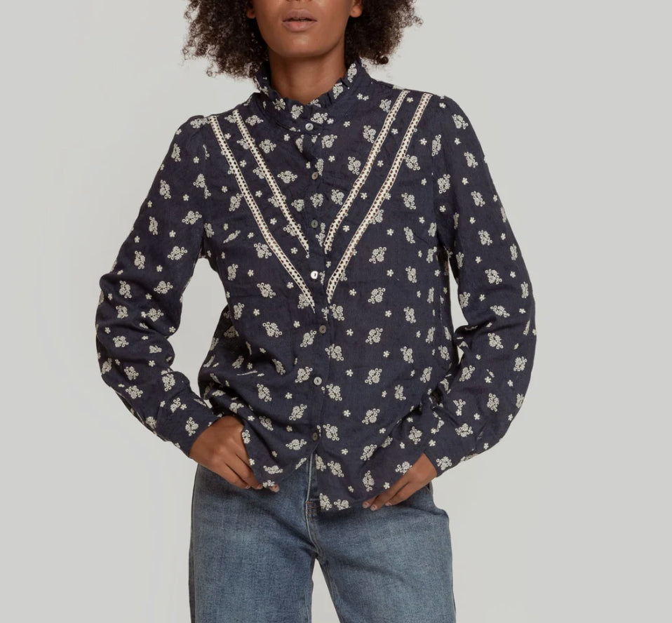 Blouse brodée bleu marine