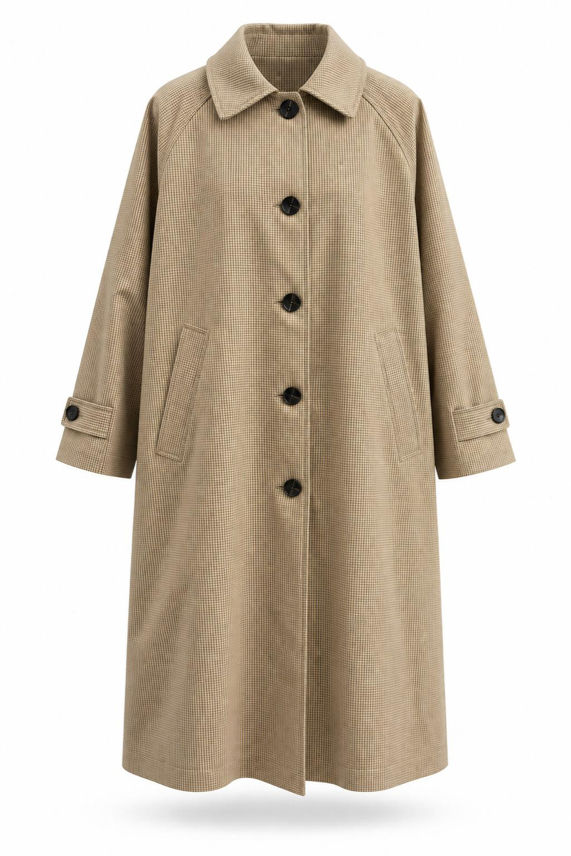 Trench long beige à carreaux