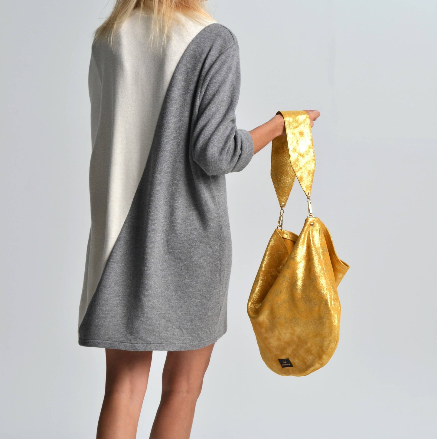 Sac en cuir pailleté Anna couleur or
