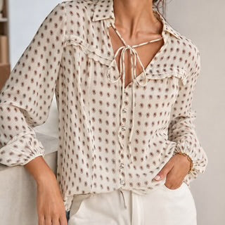 Blouse voile imprimé cachemire et fils de lurex