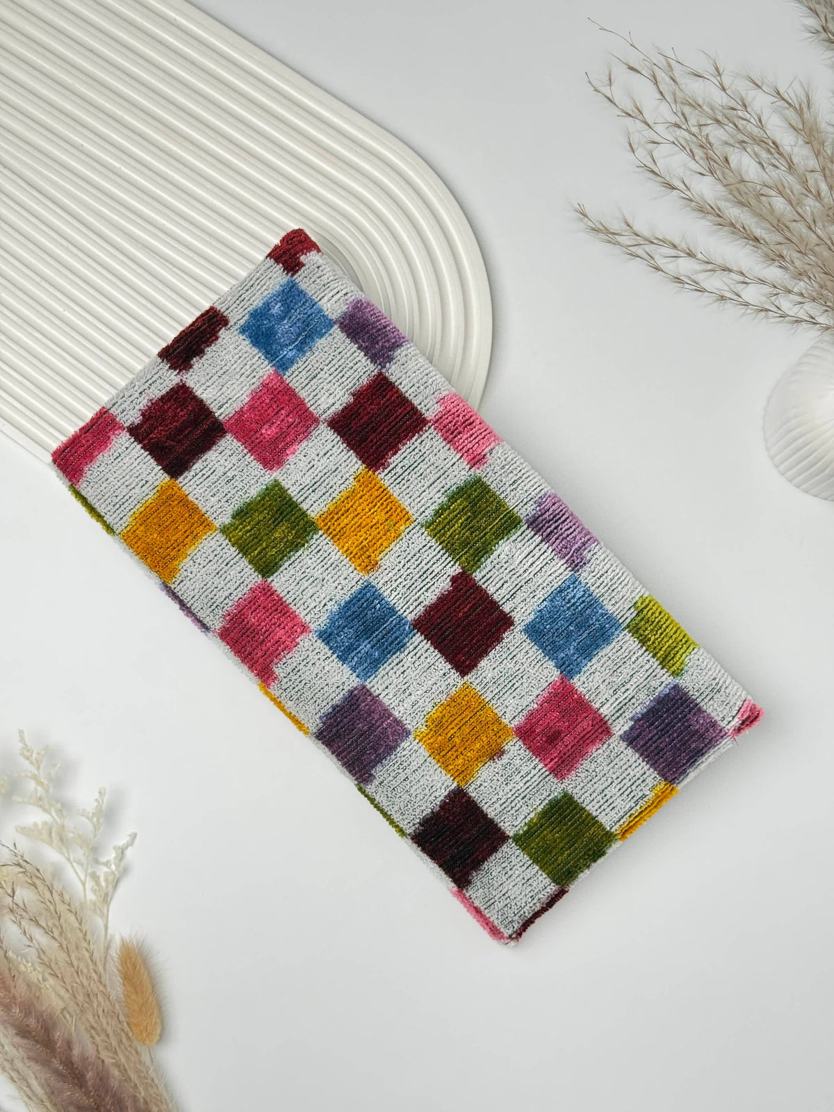 Pochette ikat en velours de soie - Sac à main bohème mosaïque vive