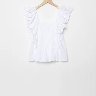 Top coton blanc bretelles et volants