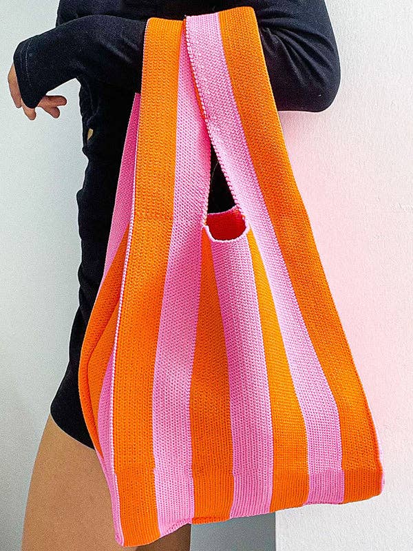 Sac tissé rayé à couleurs contrastées