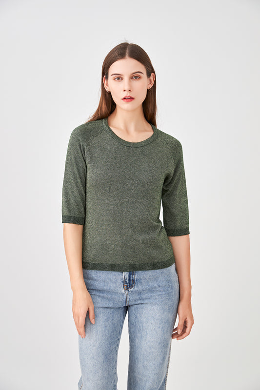 Pull fin maille lurex manches courtes
