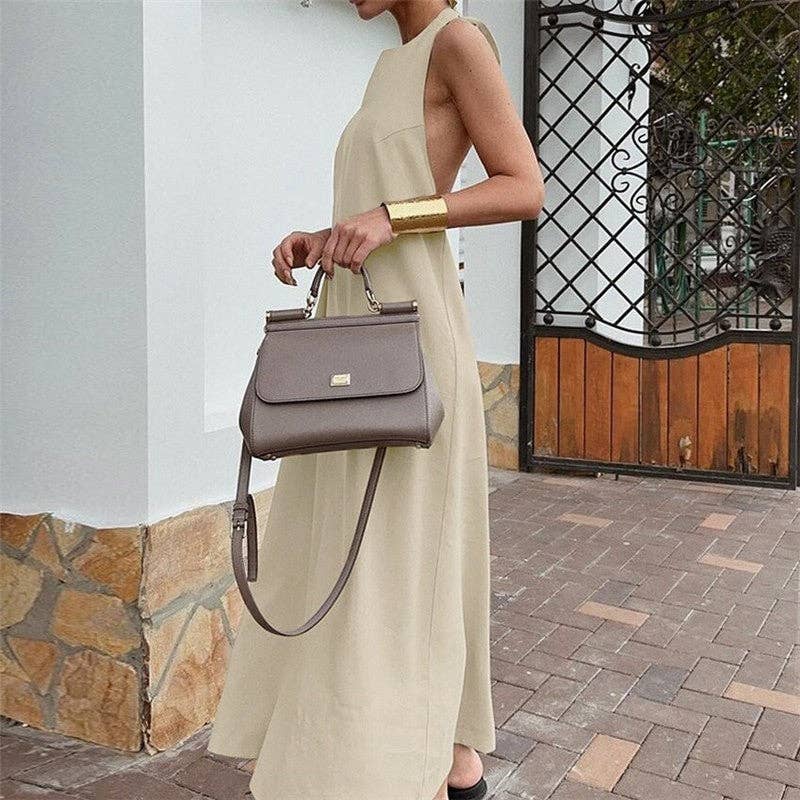 Robe maxi kaki ample à dos nu