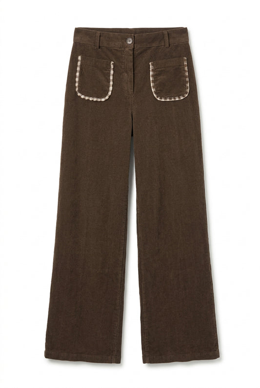 Pantalon velours poches vichy