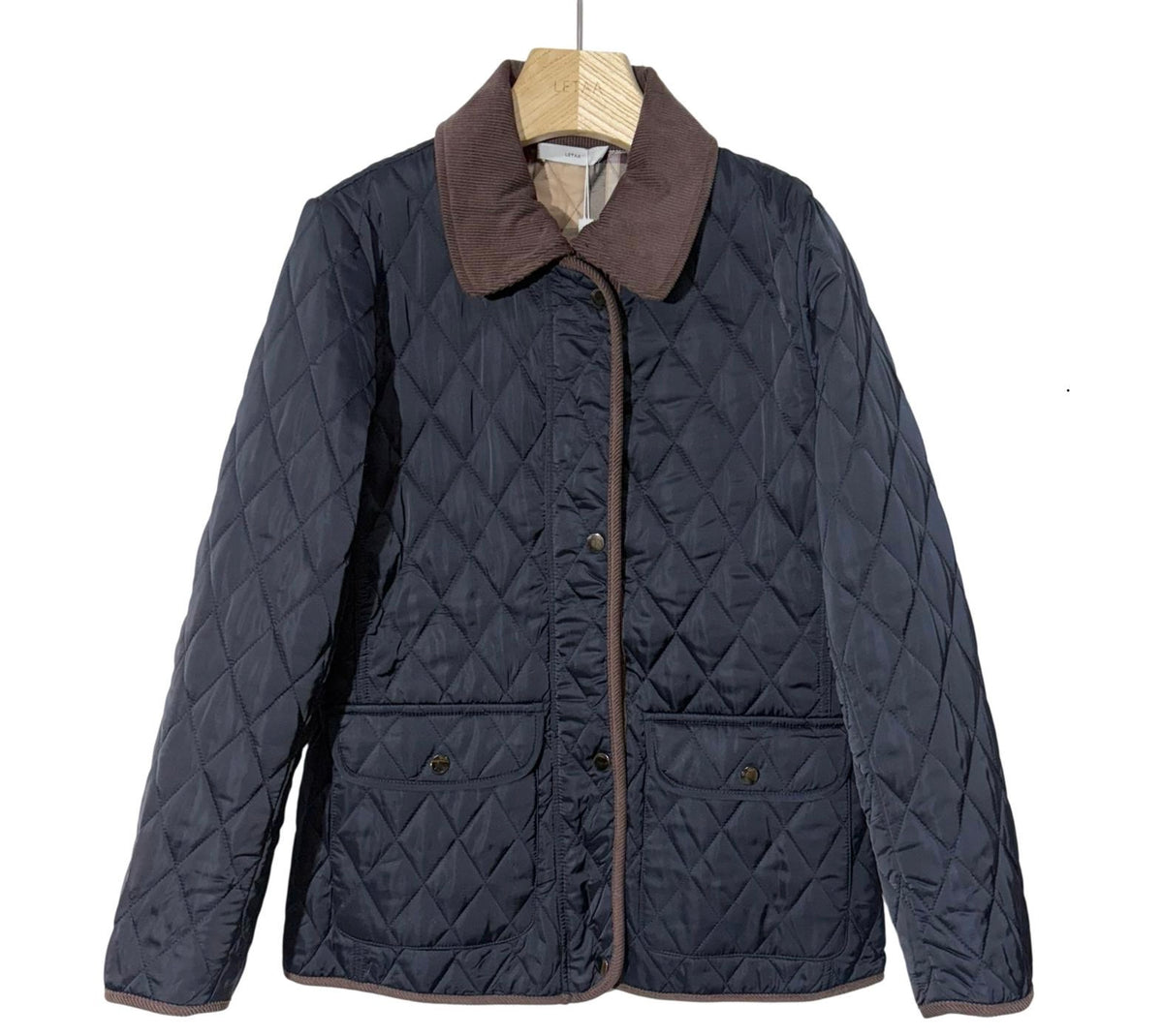 Veste matelassée marine col velours marron