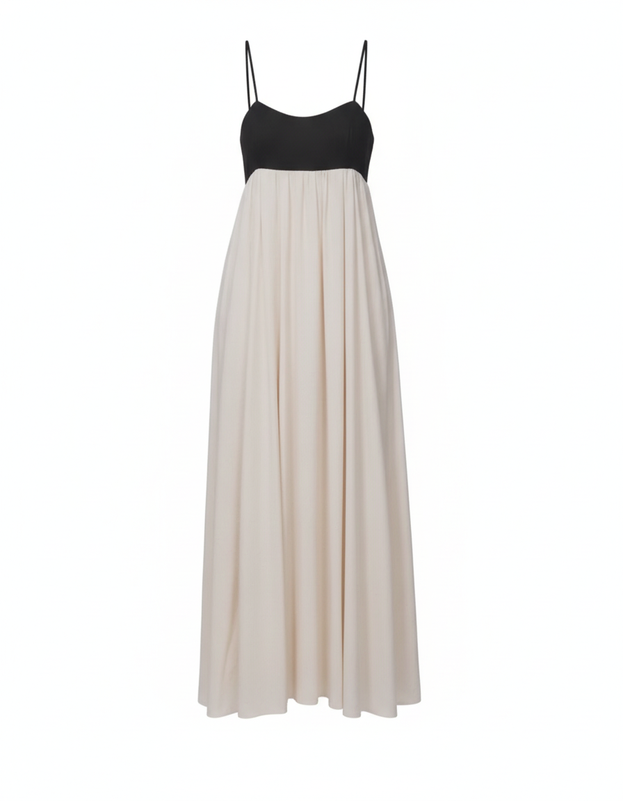 Robe longue deux tons et bretelles noir/beige rouille/argile SMF - packshot