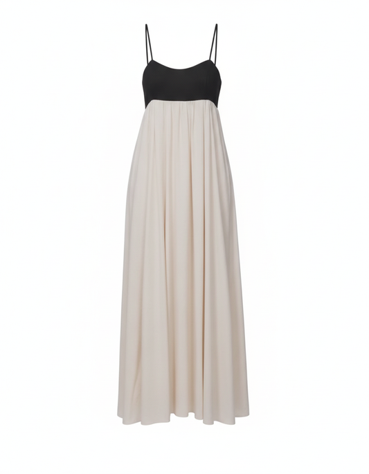 Robe longue deux tons et bretelles noir/beige rouille/argile SMF - packshot