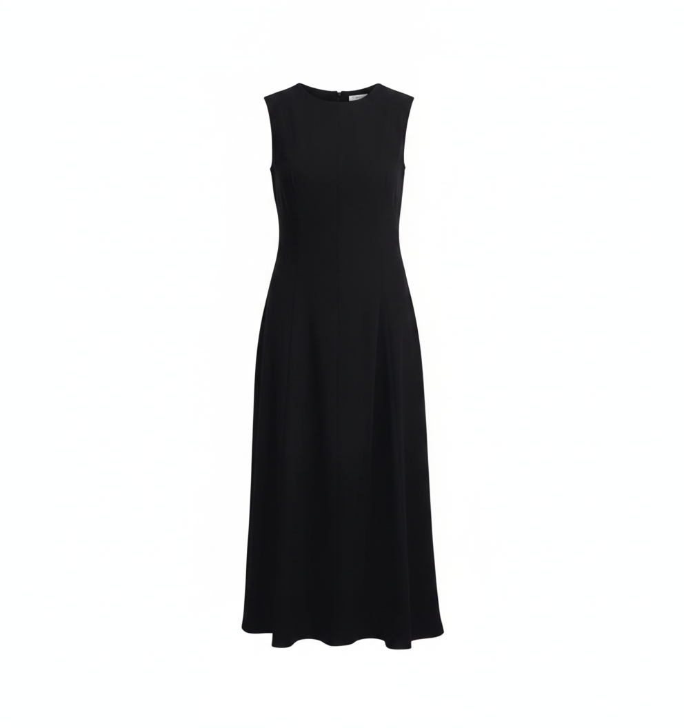 Robe noire longue sans manches surpiqûres Elisa - packshot