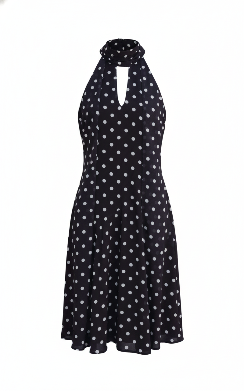 Robe noire à pois halter - packshot