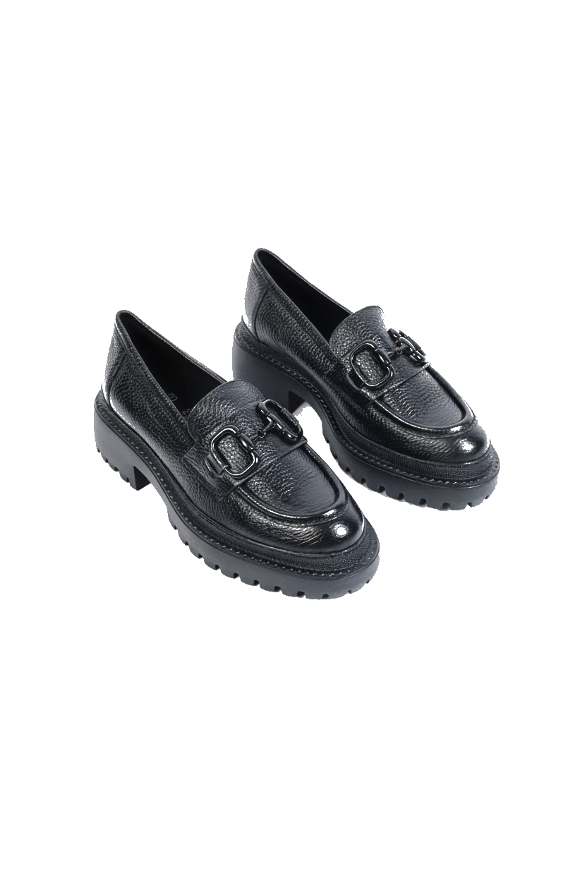 Mocassins cuir grainé noir semelle gomme KM - packshot