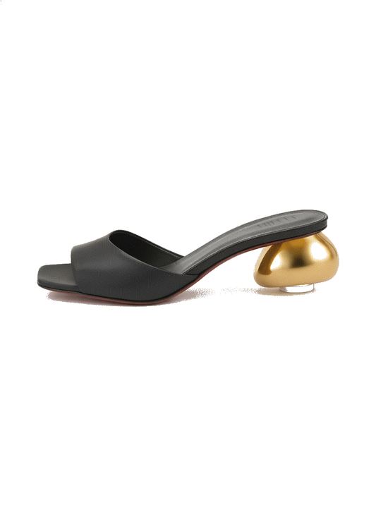 Mules cuir talon boule gold - packshot