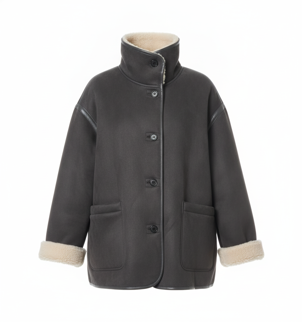 Veste réversible grise effet peau retourné - packshot