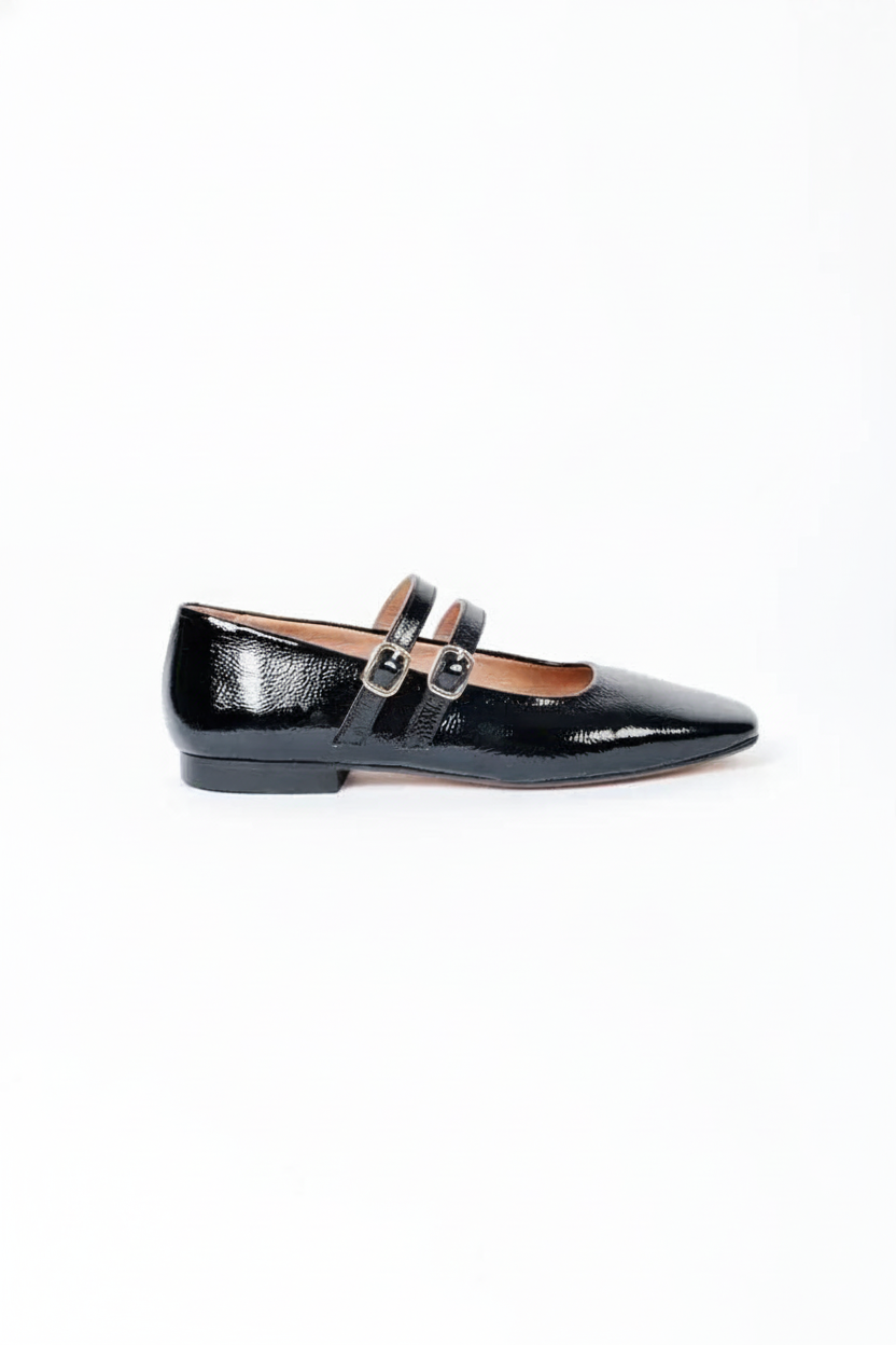 Ballerines 2 brides cuir noir vernis Mary Jane - packshot