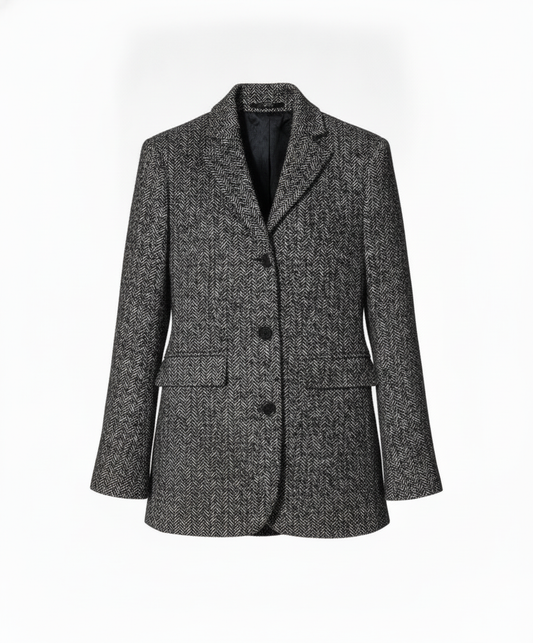 Blazer droit tweed laine noir poches plaquées - packshot
