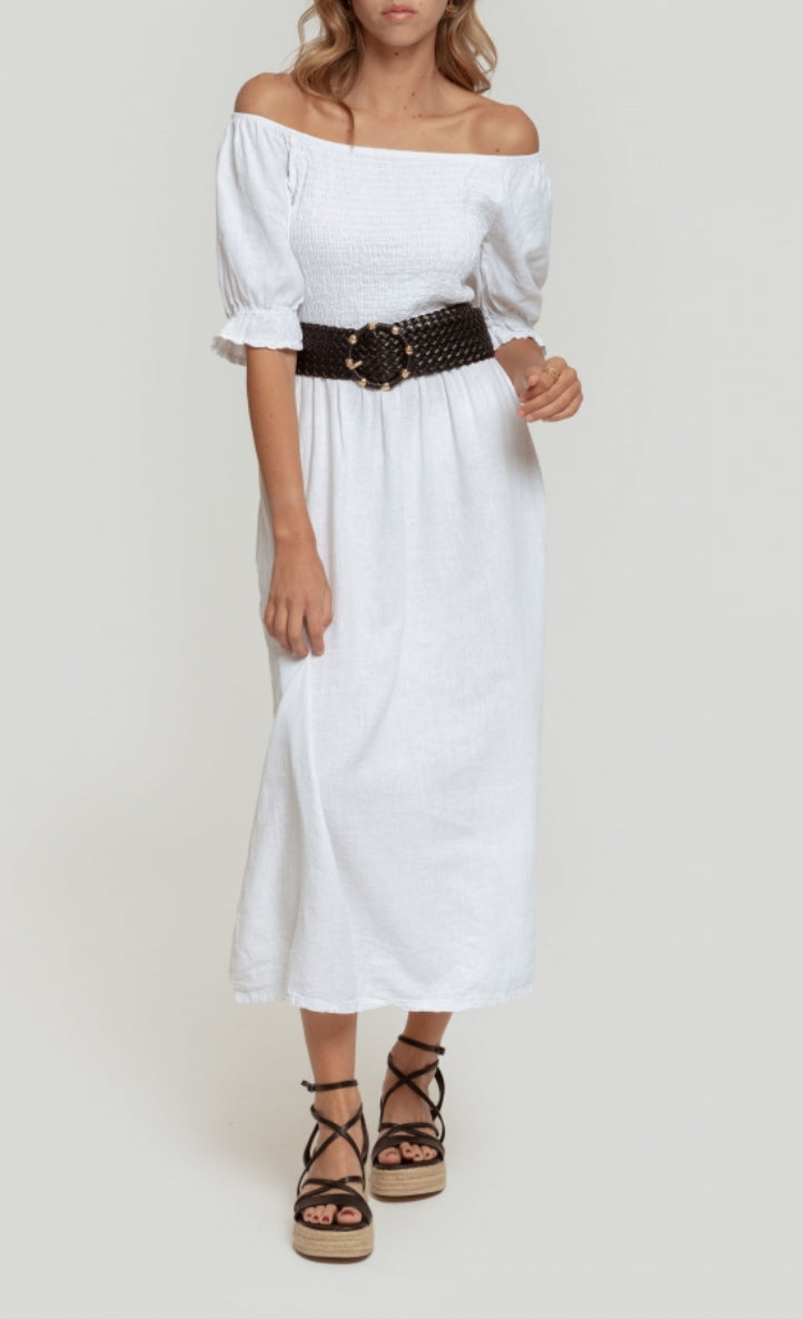 Robe longue blanche smocks