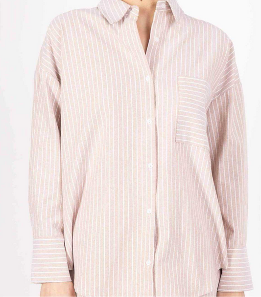 Chemise rayée blanc fond beige ou bleu