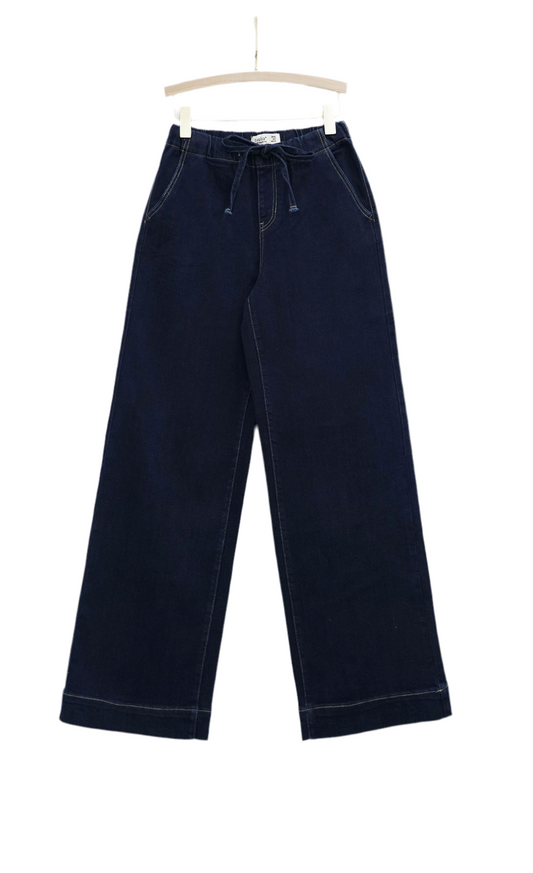 Jean large lien élastique taille brut ou denim Lauli