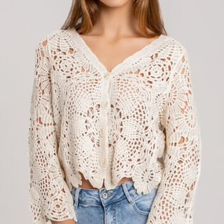 Gilet crochet beige ou blanc