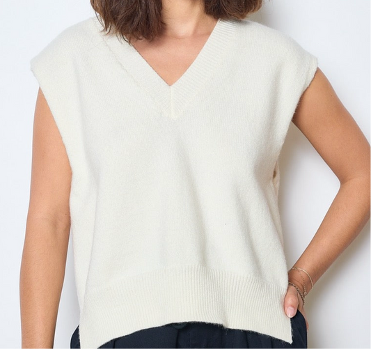 Pull sans manches beige ouverture dos