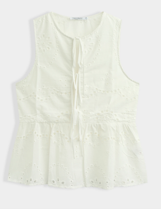 Haut coton blanc broderie anglaise avec liens