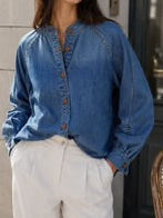 Chemise en jean surpiqûres manches longues