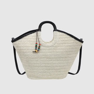 Sac paille blanche  poignée noire
