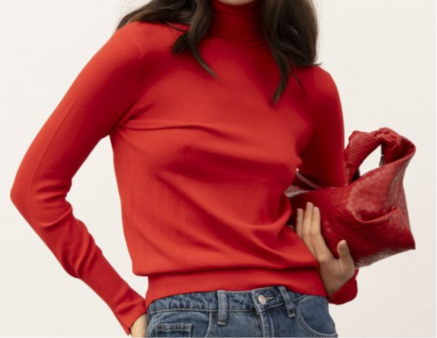 Pull col roulé rouge ou gris  ELISA