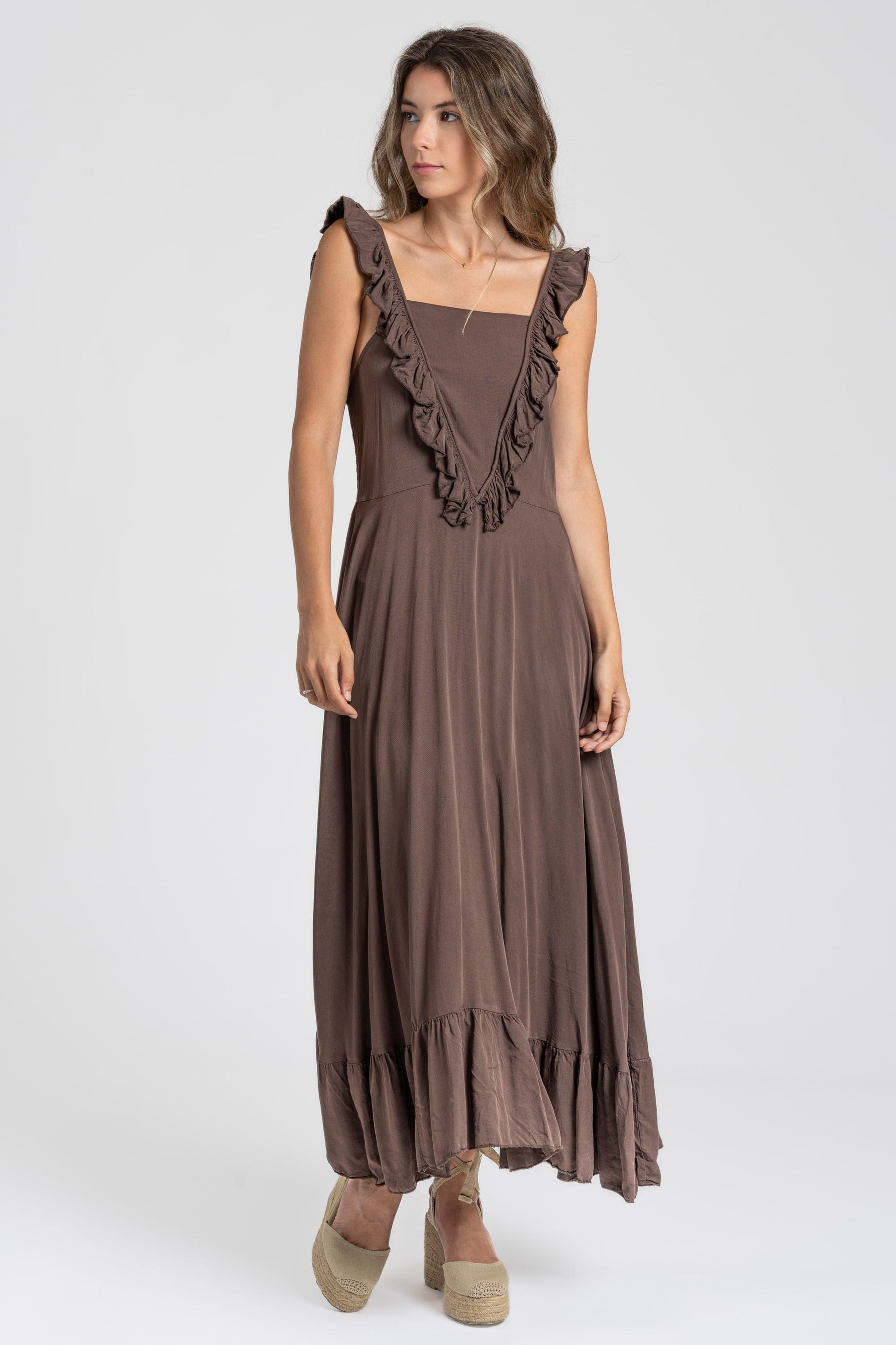 Robe longue coton volants lien cou (1)
