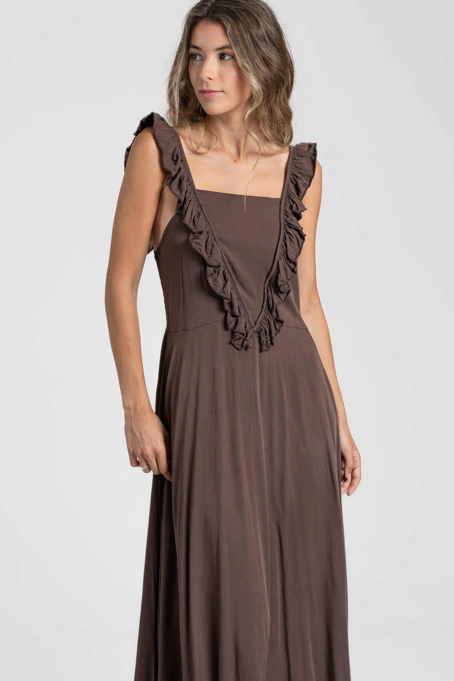 Robe longue coton volants lien cou (4)