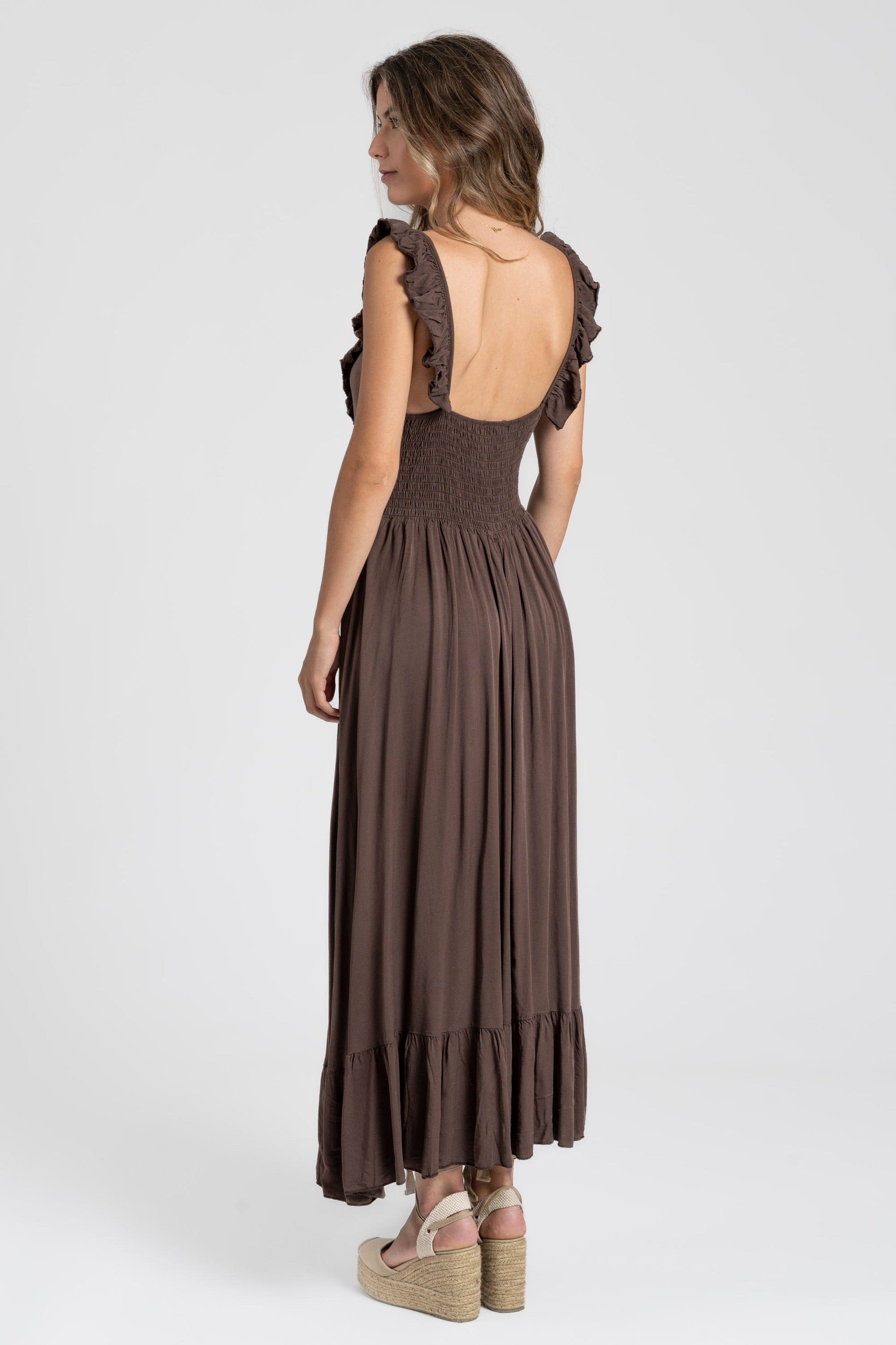 Robe longue coton volants lien cou (3)