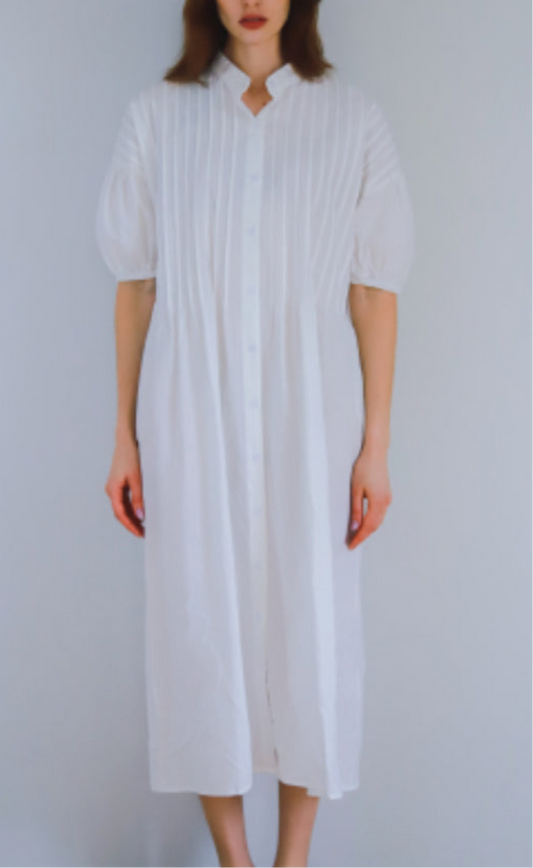 Robe chemise longue blanche ou beige plis popeline de coton