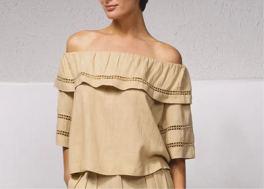 Blouse lin volant beige SMF