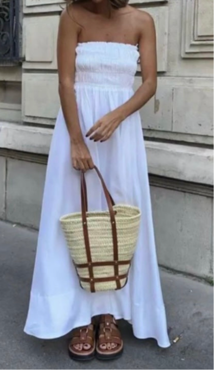 Robe bustier blanche en popeline de coton
