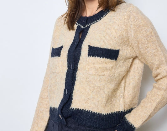 Gilet beige bleu ou beige gris